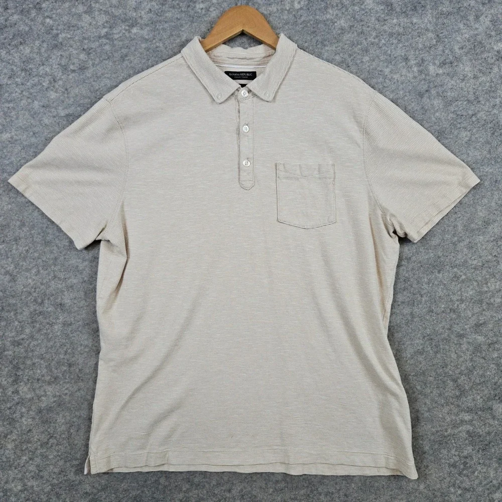 Banana Republic Men's Beige Striped Luxury Touch Polo‎ Shirt Size XL Cotton SPOT